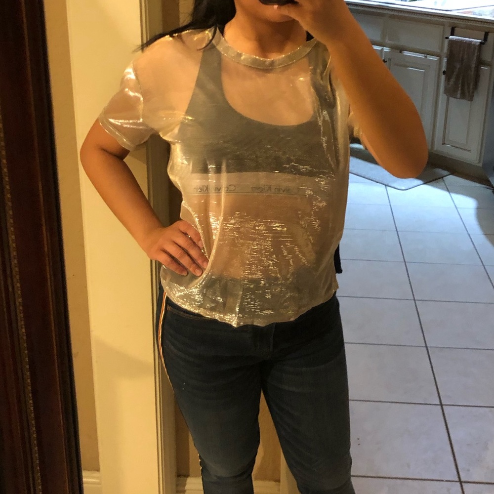 Sheer metallic gold top